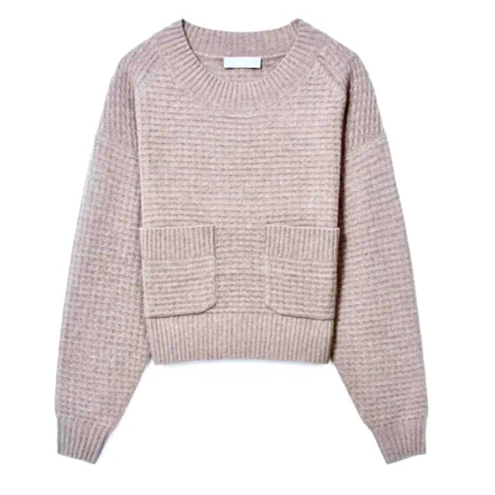 Everlane women’s Belgian Waffle 100% Cashmere sweater cropped sand crewneck topM